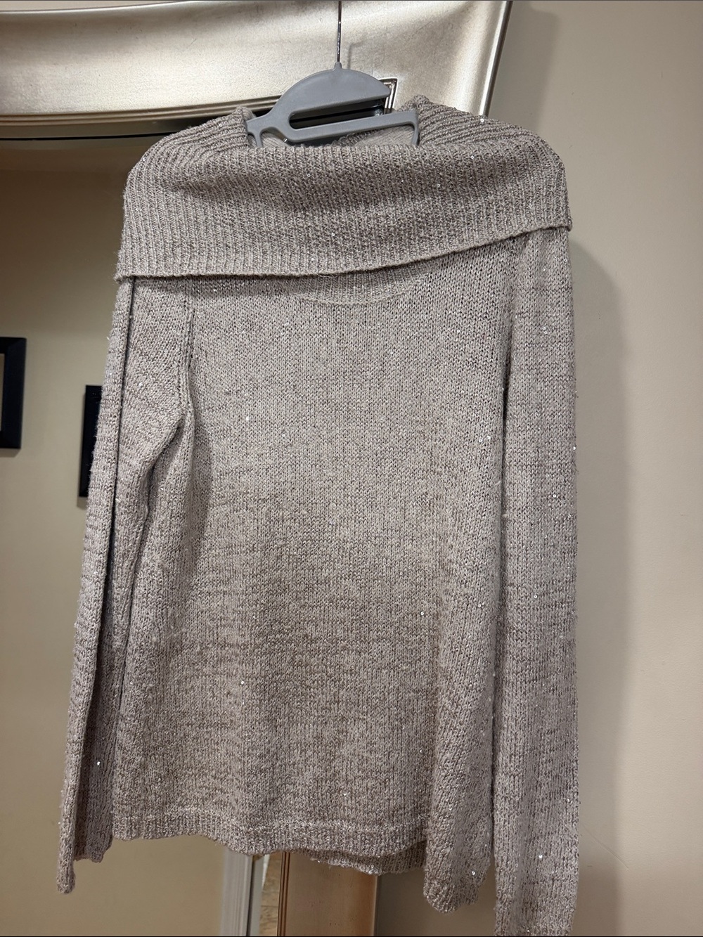 White House Black Market Taupe Metallic Sweater